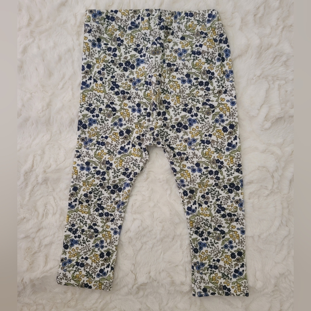 Uniqlo Baby Girl Blue/Yellow Ribbed Floral Leggings Size 12-18 Months NWT - Picture 3 of 5